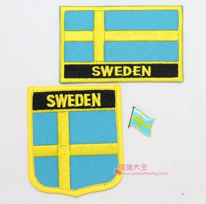 

National Flag Embroidery Patches and Metal Flag Lapel Pin SWEDEN