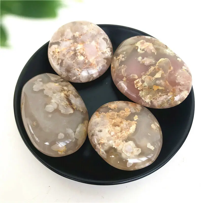 

1PC Natural Cherry Blossoms Palm Massage Therapy Polished Stone Agate Crystal Stone Natural Stones and Minerals