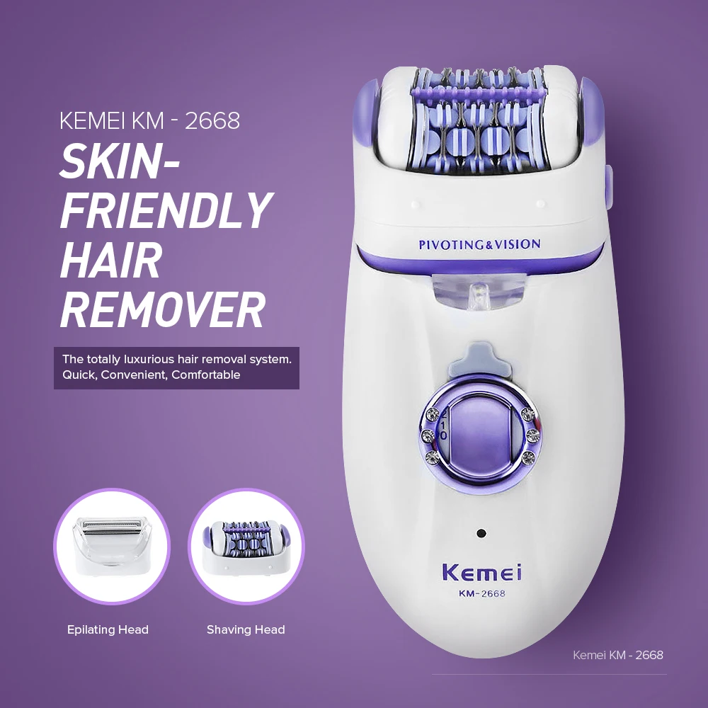 

Kemei KM2668 2 in 1 Women Hair Remover Electric Trimmer For Armpit Bikini Leg Lady Removal Epilator Female Body Care Shaver