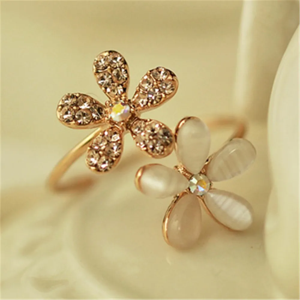 

Fashion Gold Filled Daisy Flower Finger Rings Simple High Quality Glitter Crystal Adjustable Ring Jewelry Hot Gift