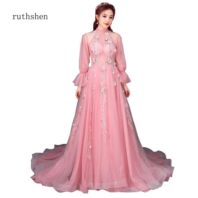 Ruthshen/модное милое розовое платье на бретельках с длинным рукавом и цветочным