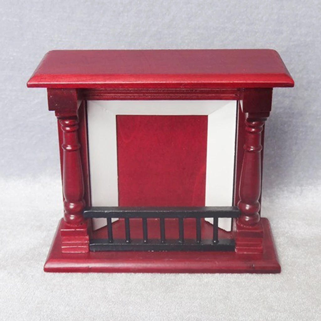 1:12 Dollhouse Miniature Fireplace Furniture Room Wooden Vintage Red Fireplace, Mini Wood Fireplace for Doll House