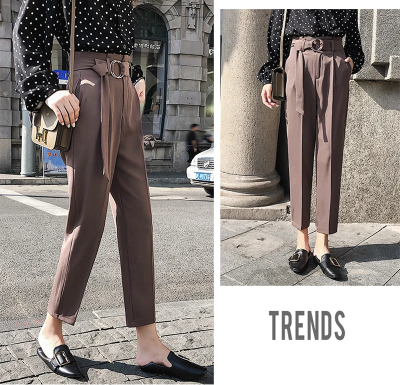 BGTEEVER, женские брюки-карандаш на шнуровке, с высокой талией, карманами, с поясом, рабочие брюки, осень, женские брюки длиной до щиколотки