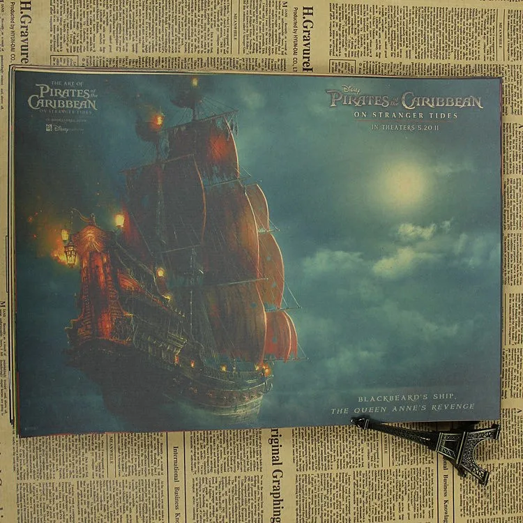 

Pirates of the Caribbean Black Pearl classic Ship movie posters nostalgic retro poster kraft paper decorative painting 42*30cm