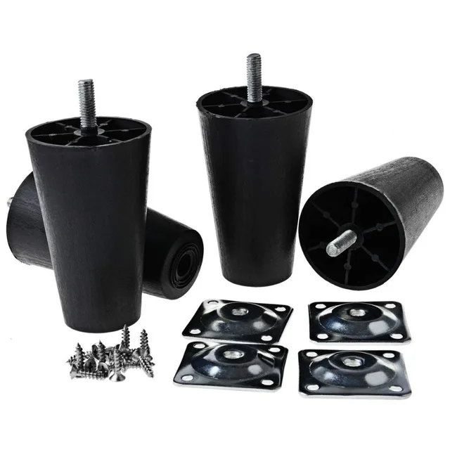 

4Pcs 4" Round Black Tapered Plastic Sofa, Couch, And Chair Legs, Set of 4--M8 Thread (Metric 8mm)