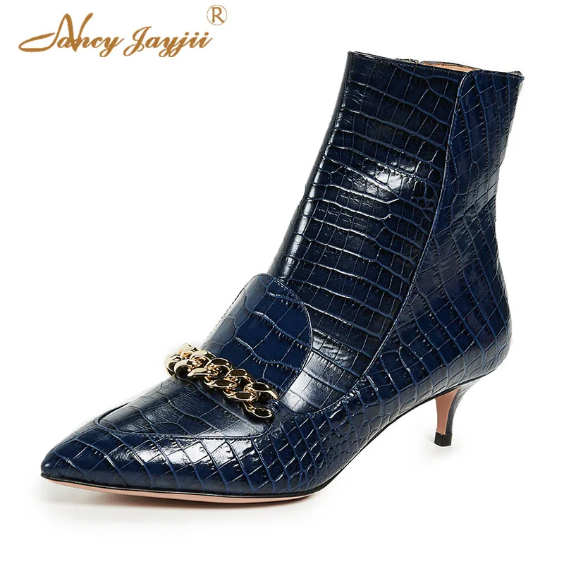 

Stone-effect Woman Ankle Boots Bota Blue Female Ladies Shoes Sexy Fashion Luxury Metal Decoration 2018 Dress Party Autumn Plush
