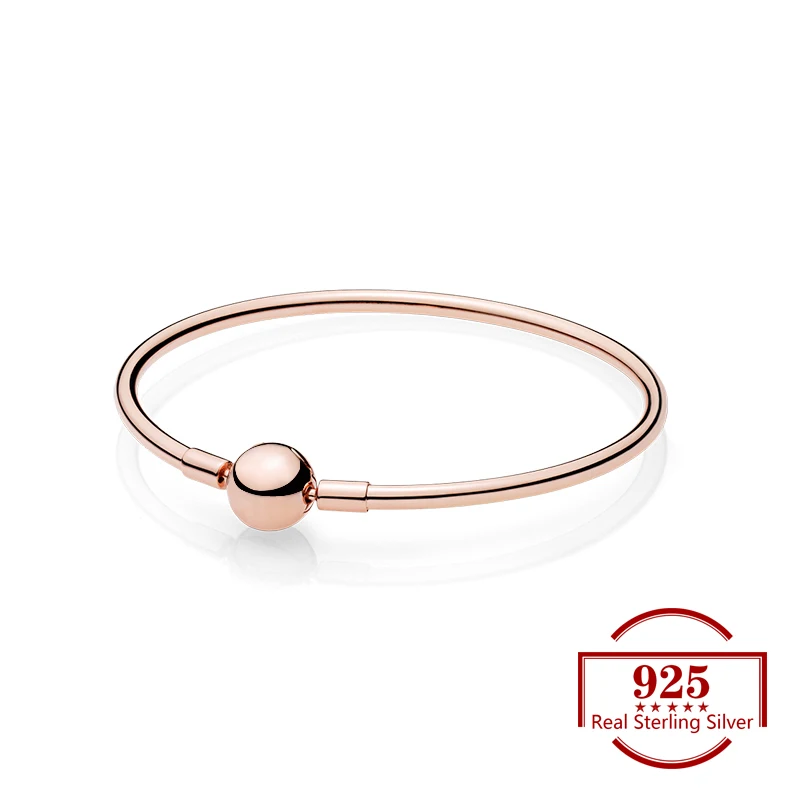 

925 Sterling Silver Rose Gold Round Button Bracelet Trenddy Jewelry Fits Charm Bracelet for Women Party Lover Wife Gift