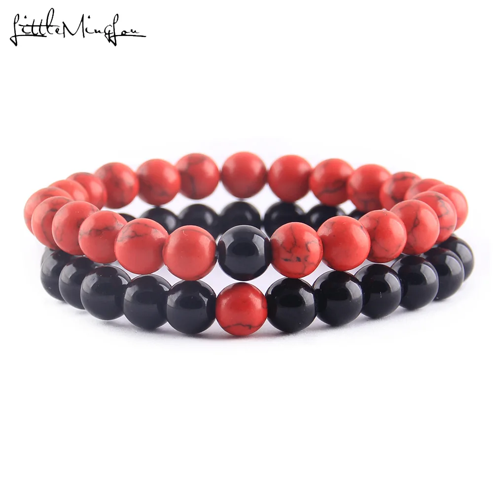 2Pcs/Set Matte Natural stone beads Couple Lovers best friend bracelet for women yoga Yin Yang Bracelets& Bangles men Jewelry - Окраска металла: 4426g