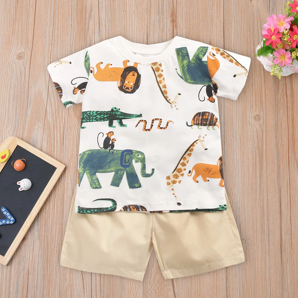 

KLV baby clothes girl and boy newborn infant baby girls and boys O-Neck Cotton clothes sets Print Short sleeve tops#y25
