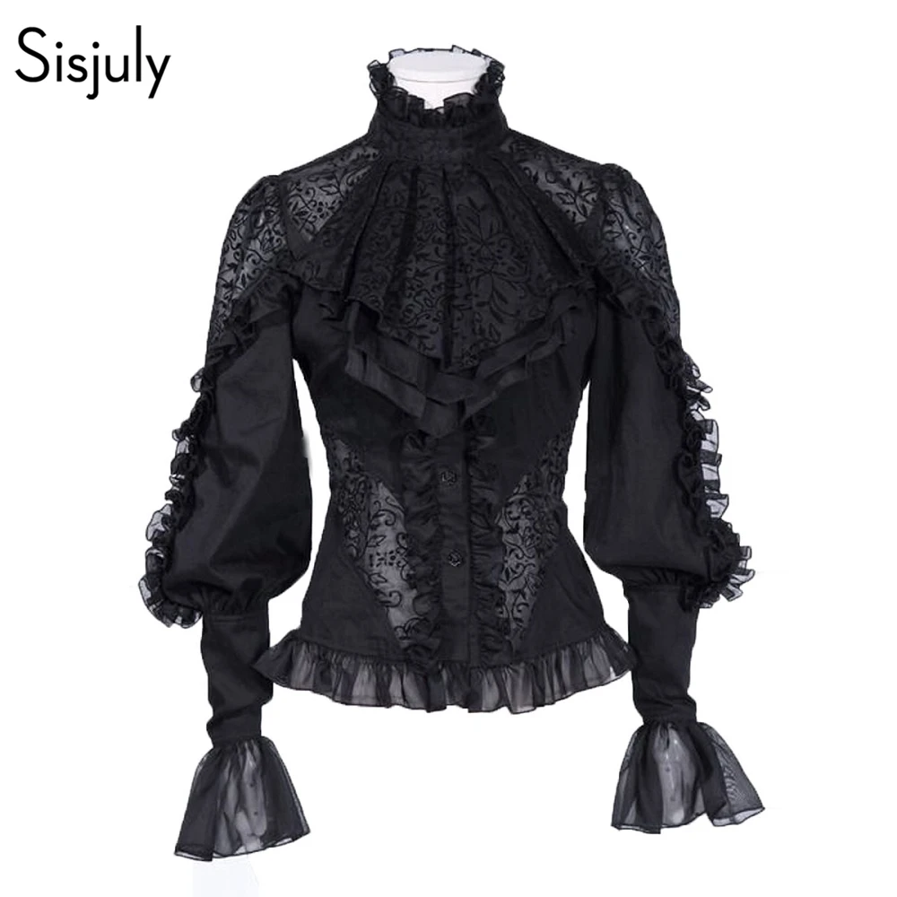 womens black ruffle blouse