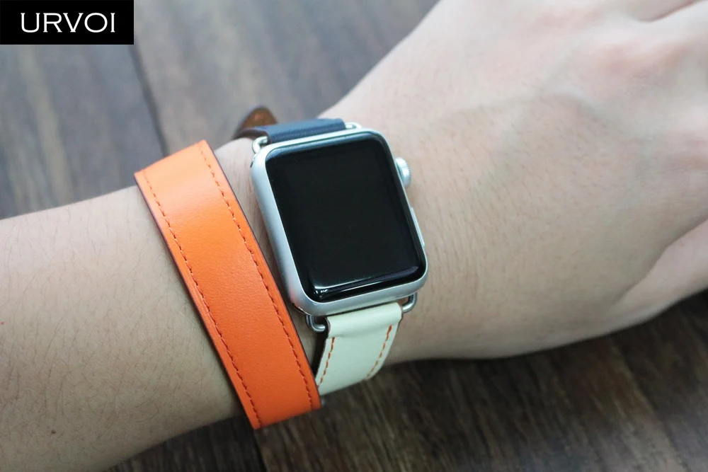 URVOI двойной тур группа для Apple Watch series 5 4 3 2 1 ремешок для iwatch сверхдлинный ремень высокого качества из натуральной кожи петлевой