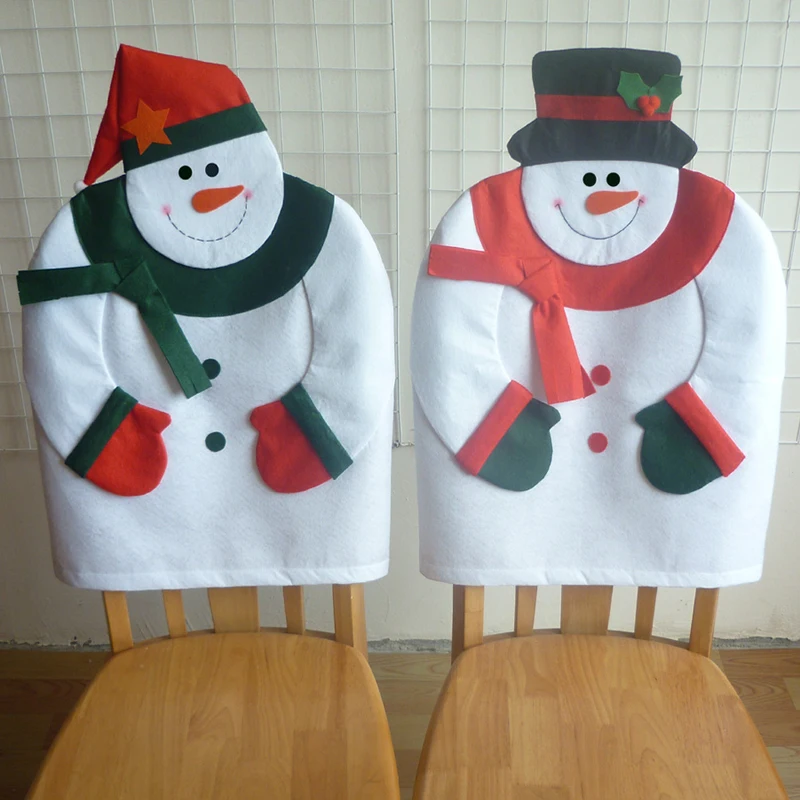 Snowman Xmas Chair Cover Hat Pattern for Home Dinner Table Chair Back