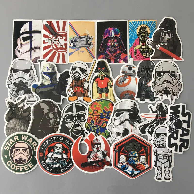 

25Pcs Kinds PVC Waterproof Cartoon STAR WARS Stickers for kids toy on luggage moto car suitcase laptop Skateboard Movie Stickers