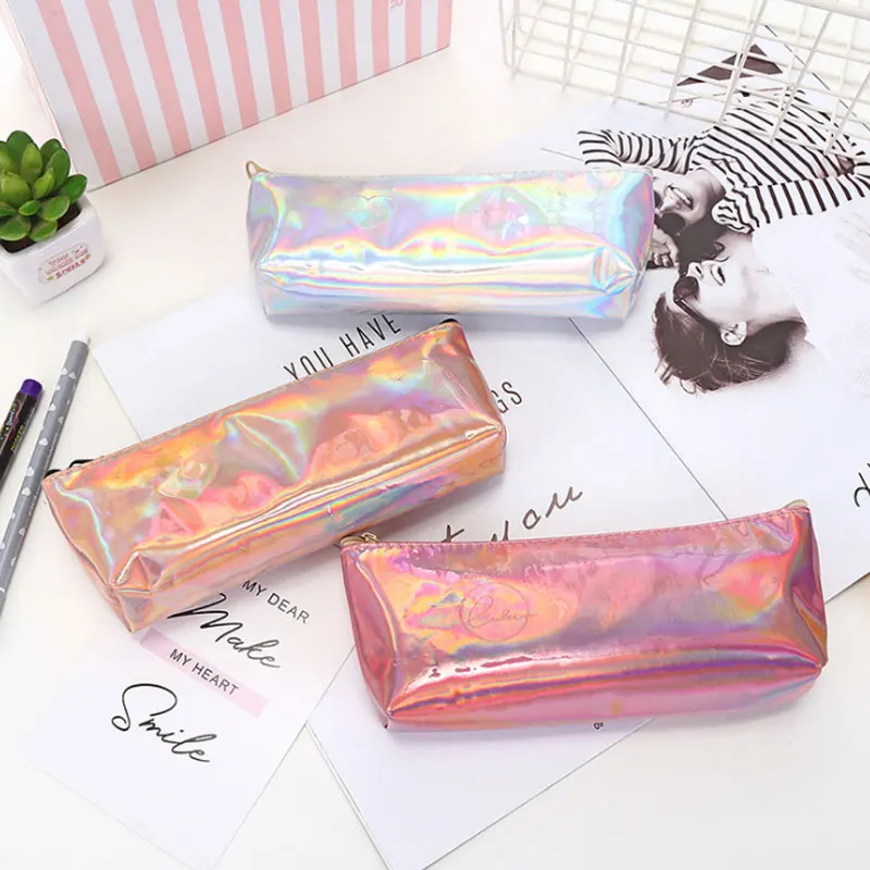 

Holographic Iridescent Laser Pencil Case for Girls Women Kawaii Pencil Bag School Supplies Stationery Gift Cute Pencil Box