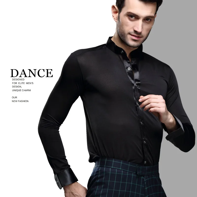 Black Latin Dance Shirts Male Long Sleeves Dancing Jacket Shirt Men's Ballroom Chacha India Salsa Paso Dance Clothes B-5999