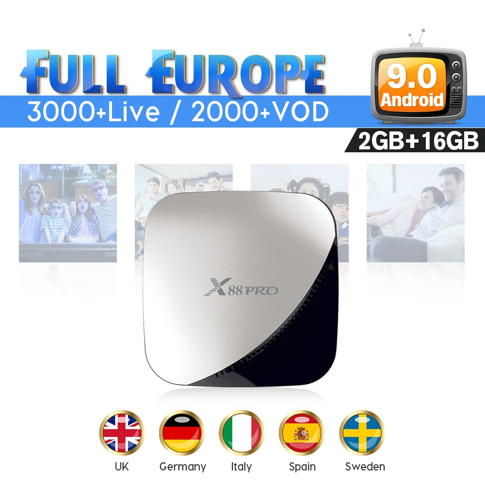 

IPTV Sweden Spain Android 9.0 IPTV Subscription X88Pro Top box IUDTV Code 2G 16G Dual-band wifi RK3318 Full HD Italy France IPTV