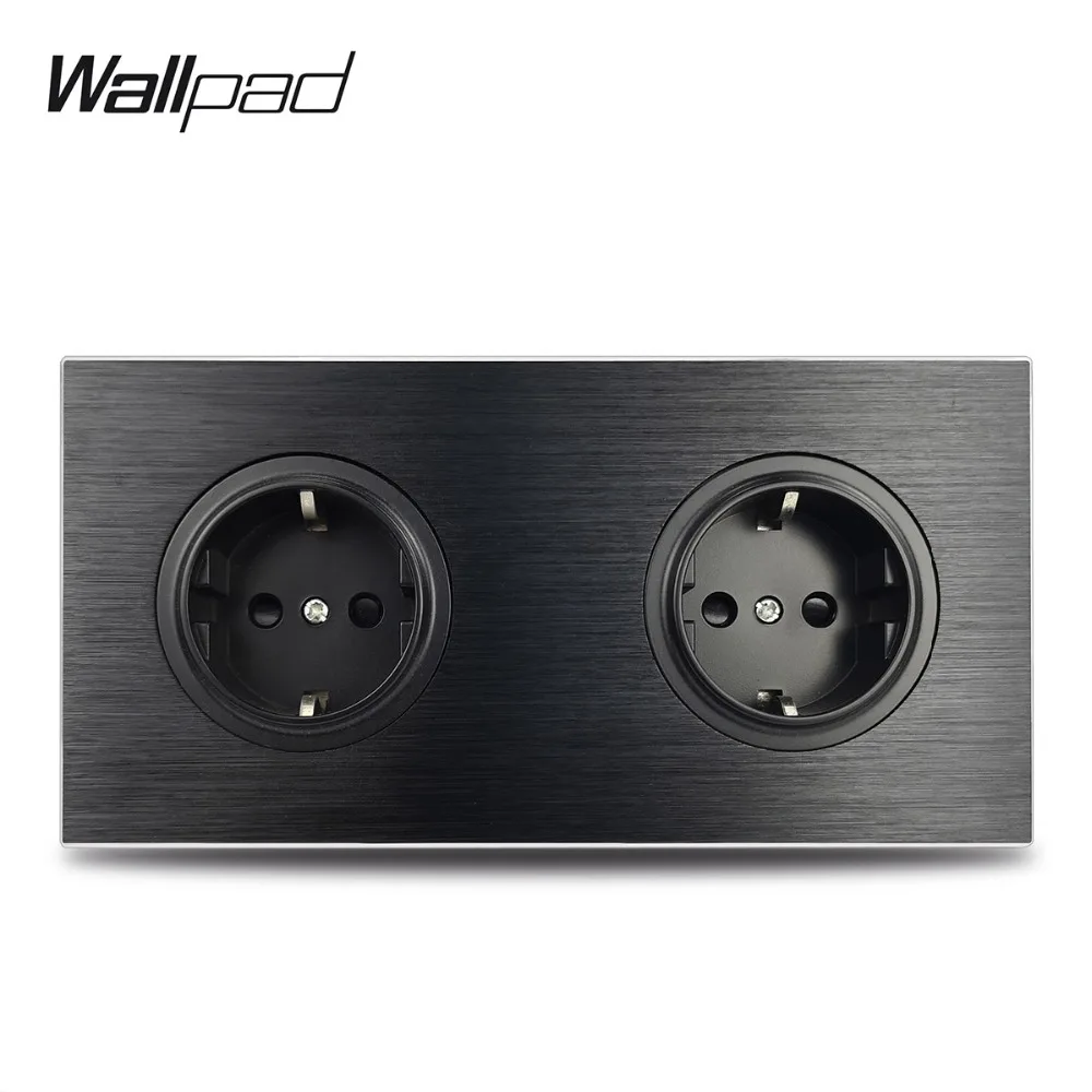 Настенная электрическая розетка Wallpad L6 черная металлическая двойная Европейская