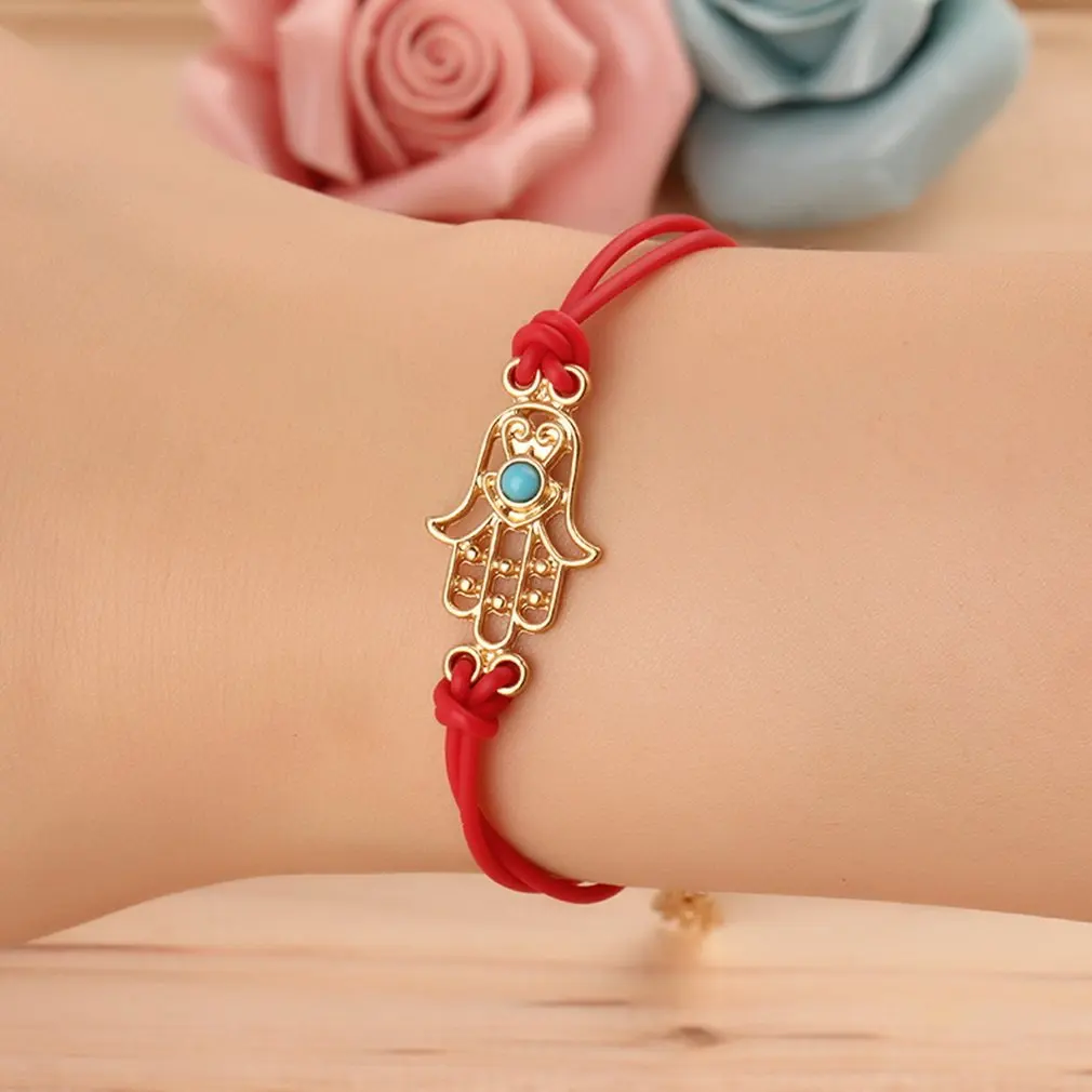 

1pc Fashion Jewelry Gold Tone Charm Hamsa Hand Good Luck Evil Eye Rope Bracelet