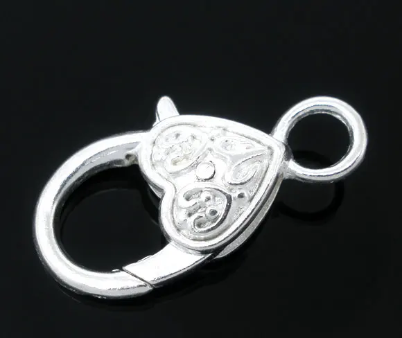 

10 Silver Plated Heart Shape Lobster Clasps 25x13mm