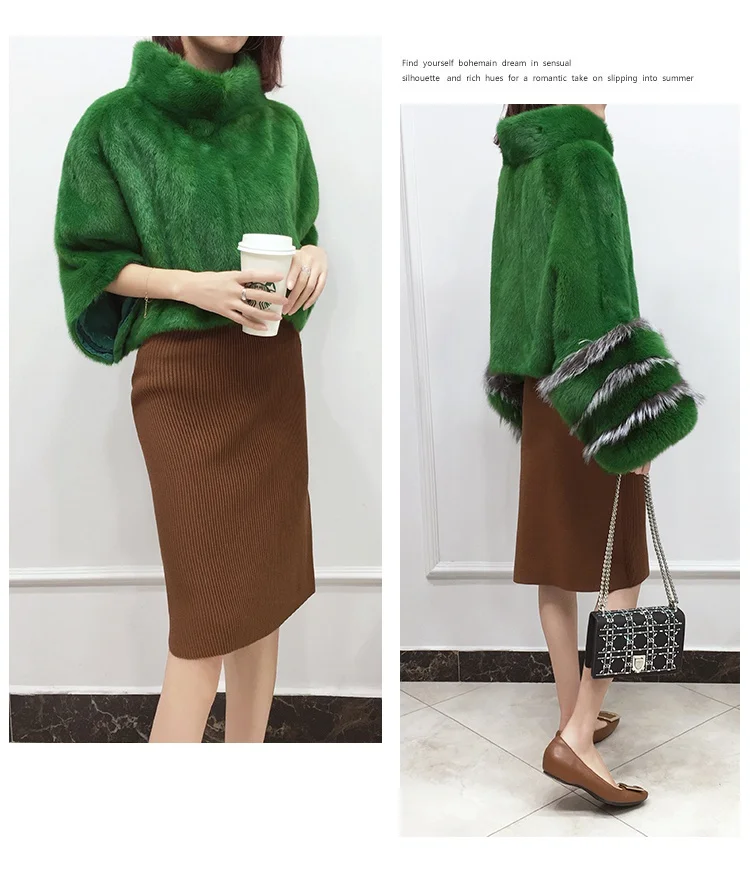 luxury brand genuine natural mink fur poncho coat (5)