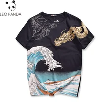 Летний китайский стиль Yokosuka вышивка мужской ремень с бляшкой драконом футболка Женская мода с круглым вырезом топы для влюбленных футболки