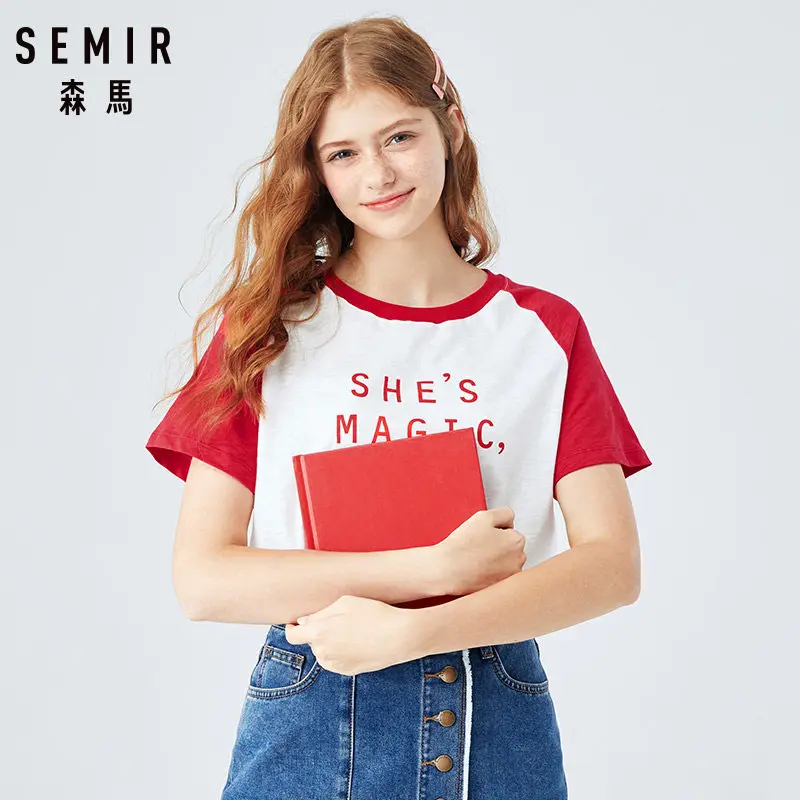 

SEMIR Summer short sleeve T-shirt female 2019 new half sleeve loose white cotton Korean version chic T shirt