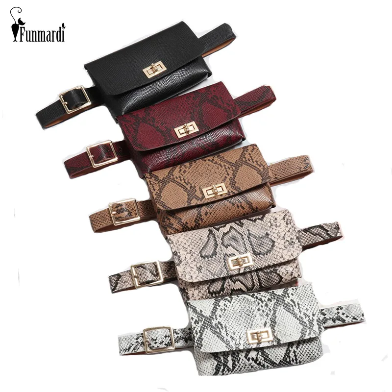 

FUNMARDI Vintage Serpentine Designer Belt Bags Women Fanny Pack PU Leather Waist Bag Brand Famous Small Phone Bag Purse WLHB1835