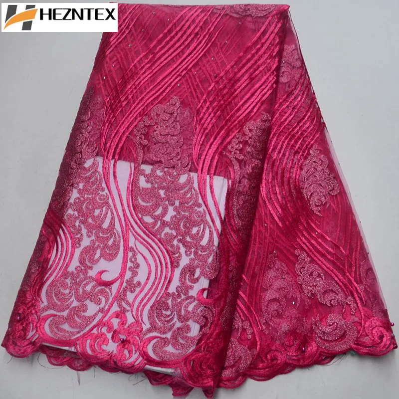 

African Tulle Lace Fabric 2019 Fushia Pink French Net Lace Fabric High Quality Nigerian Embroidery Laces For Wedding PSA523-1