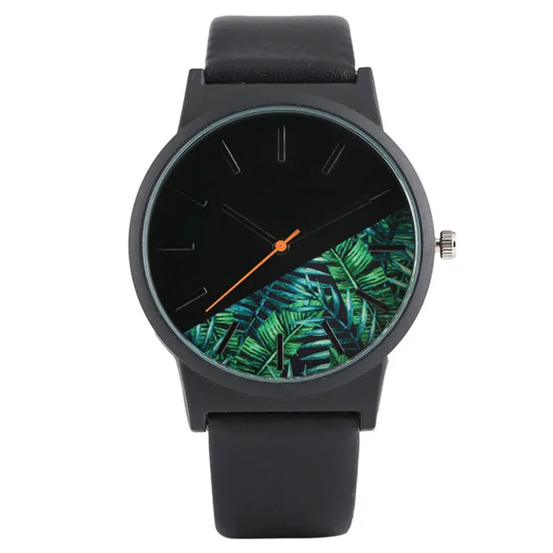 

Fashion Leather Strap Women Watch Flower Pattern Design Quartz Wristwatch Men Lover Watches Clocks Creative Horloges Mannen