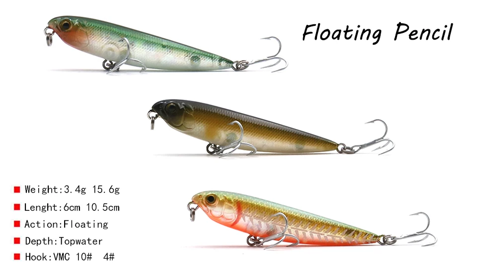 1 шт. 3,4 г/60 мм 15,6 г/105 см плавающая мини приманка для рыбалки карандаш кренкбейт Гольян Поппер палка верхняя вода жесткая приманка рыболовная приманка