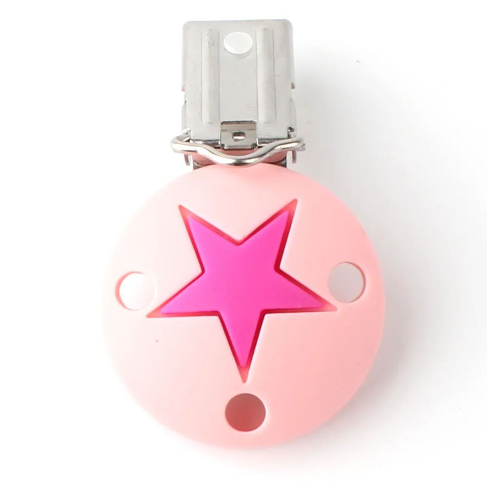 Keep& grow 3 шт. Силиконовые Зубные круглые короны сердце звезды зажимы BPA бесплатно DIY пустышка для ребенка кормящих пустышки проект игрушки зажимы - Цвет: 58 Candy Pink Stars