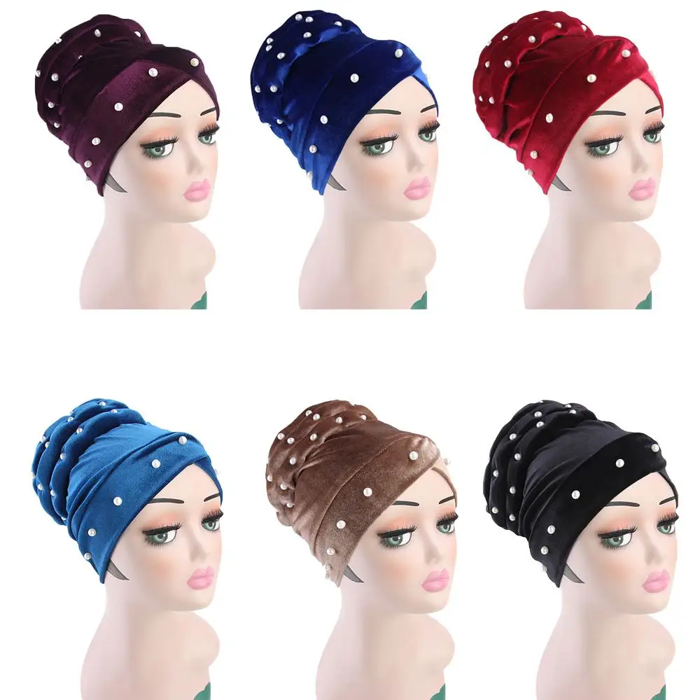 New Women Muslim Velvet Chemo Cap Rhinestone Turban Hats Islamic Headscarf Wrap