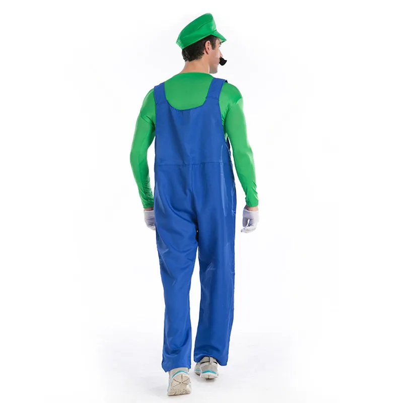 Super Mario Bro Супер Марио и Луиджи Косплэй костюм комплект красный зеленый пальто Кепки брюки толстовки костюмы на Хэллоуин, способный преодолевать Броды для взрослых мужской костюм