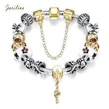 Cute jewelry Crystal beads Silver bracelet Glass Bead Bracelet for Women Safety Chain Strand Luxury B2024