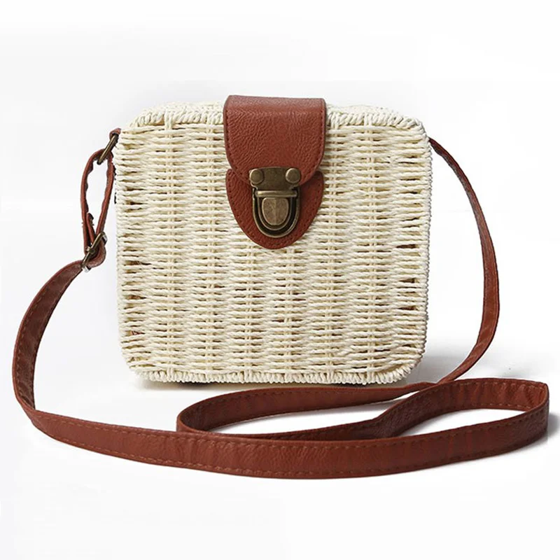 Women Shoulder Bags Casual Straw Candy Color Square Beach Bag Small Single-Shoulder Bags Fashion Designer Handbag Bolsasd SS0289 (4)