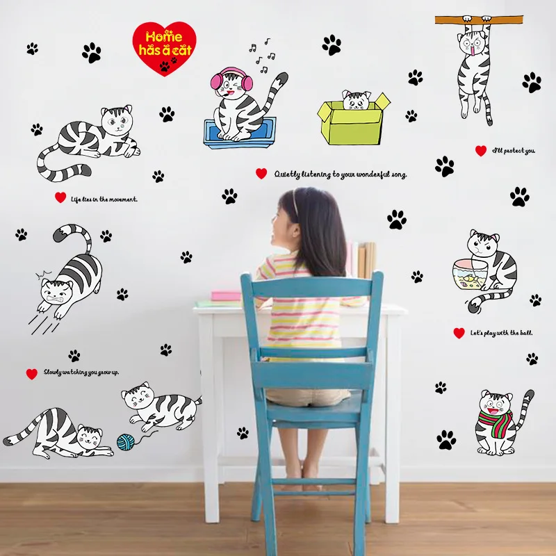 Cartoon cat creative bedroom wall stickers dormitory wall painting room decoration kitchen stickers wall wall stickers