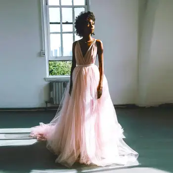 

2019 Light Pink Women's Skirts A-Line Tiered Ruffle Soft Mesh Sweep Train Custom Made Waist Zipper Formal Party Skirts