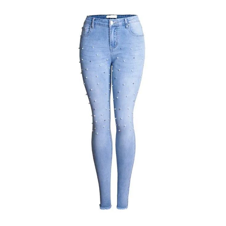 

catonATOZ 2147 High Waist Jeans Ladies Cotton Pearl jeans Denim Pants Stretch Womens Ripped Skinny Jeans For Female