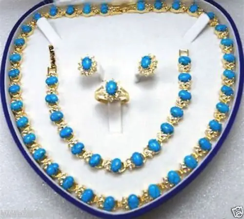 

Jewelry 001178 Beautiful Turquoise necklace bracelet ring earring set (A0503)