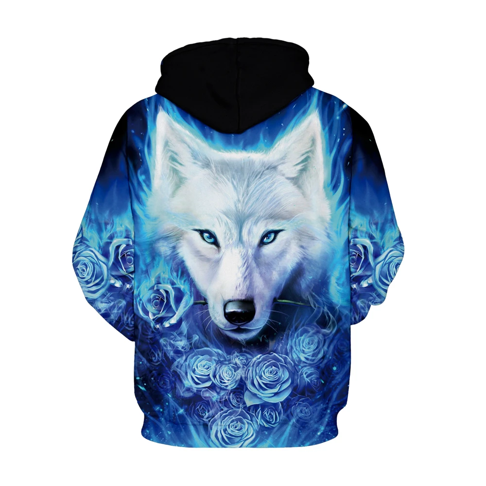 Женский/мужской свитер для спорта и отдыха, свободные спортивные толстовки с капюшоном, синяя Роза, волк, 3D принт, толстовка, S-XXXL, толстовка с капюшоном, осенне-зимний пуловер