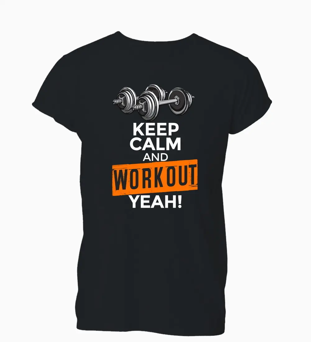 2018 Fashion Keep Calm Workout Yeah Gymer Top Exercise T-Shirt Womens Ladies 100% Cotton Short Sleeve | Женская одежда
