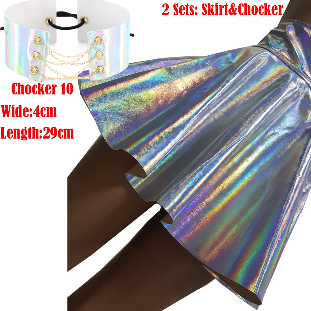 367 skirt chocker 10 Женская серебряная голографическая виниловая юбка, праздничная одежда, Панк лазерная голограмма, фольга, ткань, юбка для скейтера - Цвет: 367 skirt chocker 10