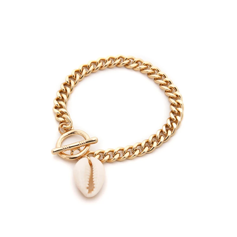 

SRCOI Handmade Bohemia Style Shell Women Bracelet & Bangle Gold Color Link Chain Shell Charm Bracelets Fashion Female Party 20CM