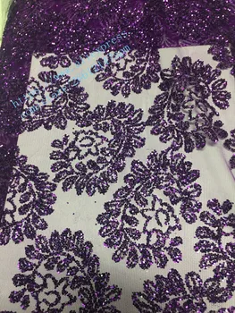 

5yards/bag Purple flower hand print glitter tulle mesh lace fabric for wedding dress/sawing lace BZL-00238