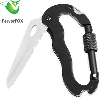 

Outdoor Multi-function EDC Tool 5 in 1 With Knife Screwdriver Aluminum Climbing Carabiner Hook Gear Multi Tool Buckle Rock Lock