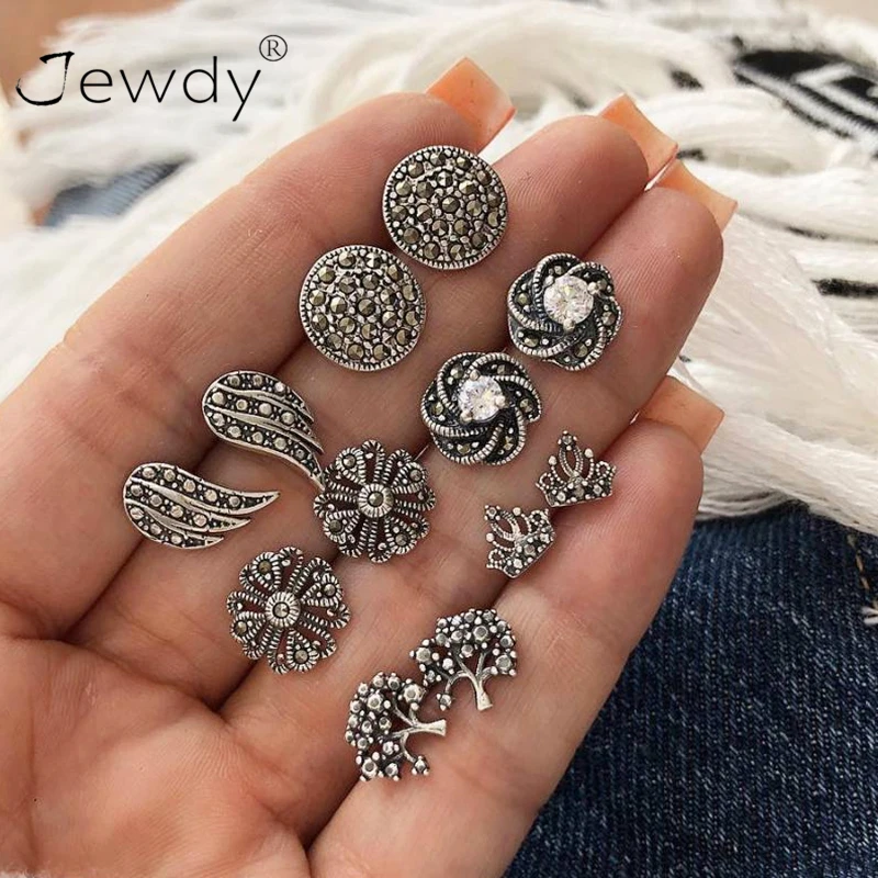 

6 Pairs/set Boho mix Geometry Crystal Stud Earrings for Woman Boucle D'oreille Party Jewelry Dazzling Bijoux Earring Brincos