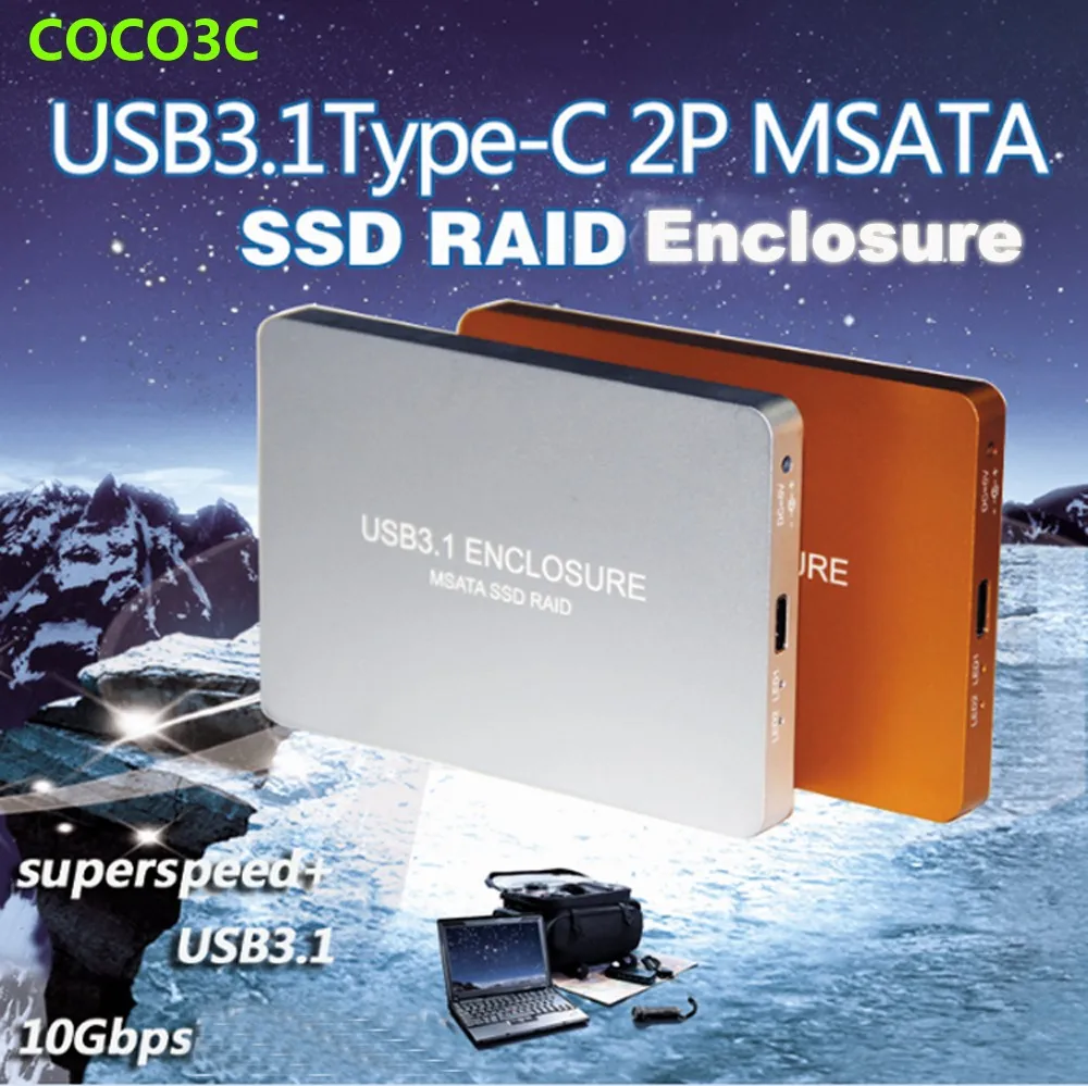 USB 3.1 Type-C to 2 mSATA SSD enclosure USB-C to mini SATA SSD RAID 1 0 adapter1