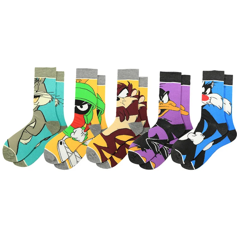 Модные забавные хлопковые носки унисекс с героями мультфильмов; забавные Гольфы с изображением кролика, кота, утки; повседневные теплые женские носки