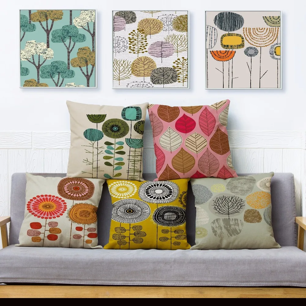 

Nordic Simple Plant Leaves Pattern Pillow Cover 45*45cm Cushion Cover Linen Throw Pillows Cases Sofa Home Decor Cushion Covers