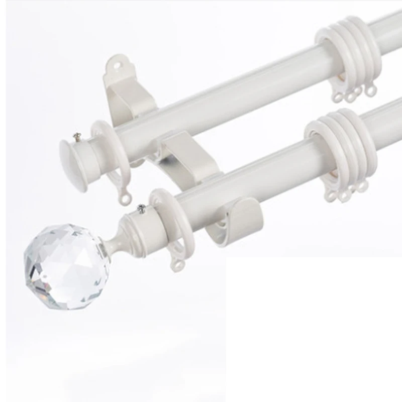 

Quality good loading handmade paint white 28+28mm/1.125-IN Diameter high density Double curtain AL rod+crystal ball finial+brack